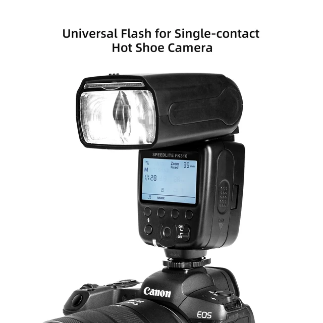 Alt view image 2 of 7 - PHOTOOLEX Camera Flash Speedlite FK310, GN33 LCD Display, Manual S1/S2 | Universal single-contact hot shoe for Canon Nikon Sony Fujifilm Olympus. 8-level power. Metal mount