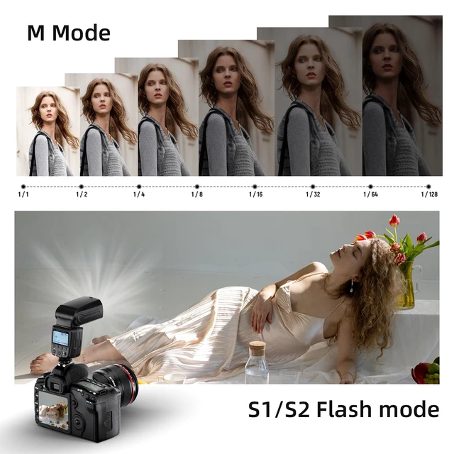 Alt view image 7 of 7 - PHOTOOLEX Camera Flash Speedlite FK310, GN33 LCD Display, Manual S1/S2 | Universal single-contact hot shoe for Canon Nikon Sony Fujifilm Olympus. 8-level power. Metal mount