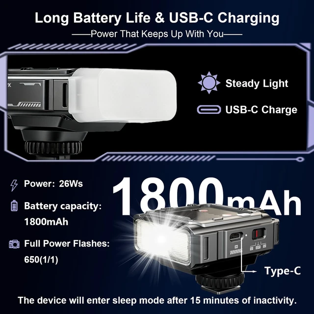 Alt view image 4 of 7 - VILTROX Spark Z3 TTL 26Ws Mini Flash Speedlite GN16 Diffuser for Nikon | 26Ws GN16 Output, 1800mAh Large Battery, 1s Rapid Recycle, On-Camera Flash for Portrait Wedding Events