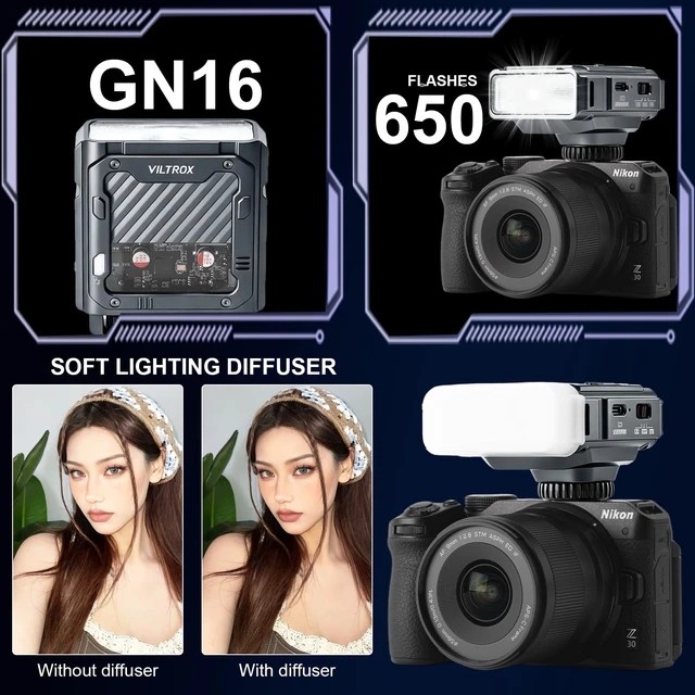 Alt view image 3 of 7 - VILTROX Spark Z3 TTL 26Ws Mini Flash Speedlite GN16 Diffuser for Nikon | 26Ws GN16 Output, 1800mAh Large Battery, 1s Rapid Recycle, On-Camera Flash for Portrait Wedding Events