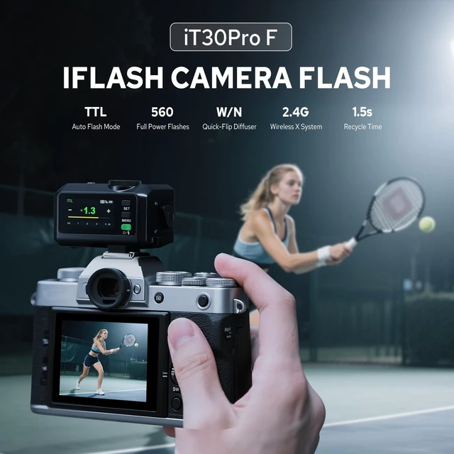 Alt view image 2 of 7 - Godox iT30 Pro F Flash for Fujifilm, iT30Pro F Touchscreen Pocket Speedlite | Built-in Battery, 1.5s Recycle, 560 Full Power Flashes, 2.4G 1/8000 HSS, GODOX iT30ProF iT30Pro-F TTL Mini Flash for Fuji