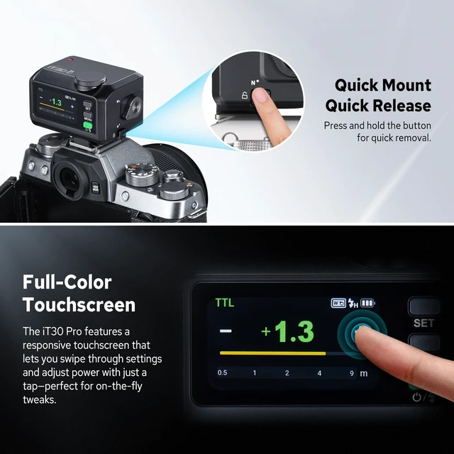 Alt view image 6 of 7 - Godox iT30 Pro F Flash for Fujifilm, iT30Pro F Touchscreen Pocket Speedlite | Built-in Battery, 1.5s Recycle, 560 Full Power Flashes, 2.4G 1/8000 HSS, GODOX iT30ProF iT30Pro-F TTL Mini Flash for Fuji