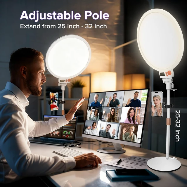 Alt view image 3 of 7 - Heliora 12" Desk Ring Light with Stand, Selfie Screen with Light for Phone | with Phone Holder, Professional Big Ring Light for Live Stream, YouTube, TikTok, Makeup, Video, Barber, Photography