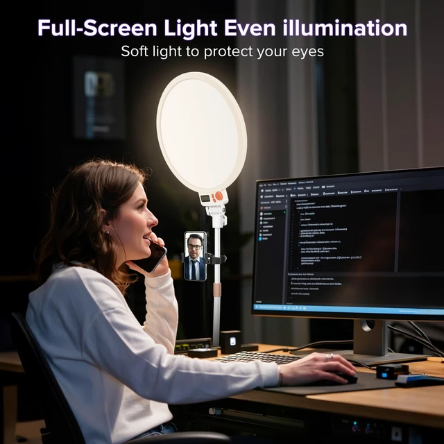 Alt view image 6 of 7 - Heliora 12" Desk Ring Light with Stand, Selfie Screen with Light for Phone | with Phone Holder, Professional Big Ring Light for Live Stream, YouTube, TikTok, Makeup, Video, Barber, Photography