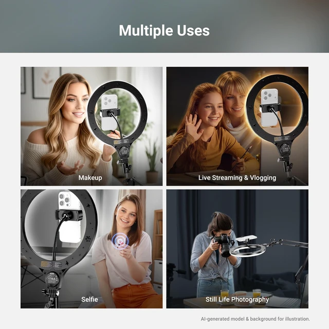 Alt view image 7 of 7 - NEEWER Entry Level Version 10" 10W Ring Light with 46"-63" Stand, N44 | Overhead Phone Mount Holder Compatible with iPhone, Bi Color LED Selfie Lighting CRI85+ for TikTok Video Recording Streaming