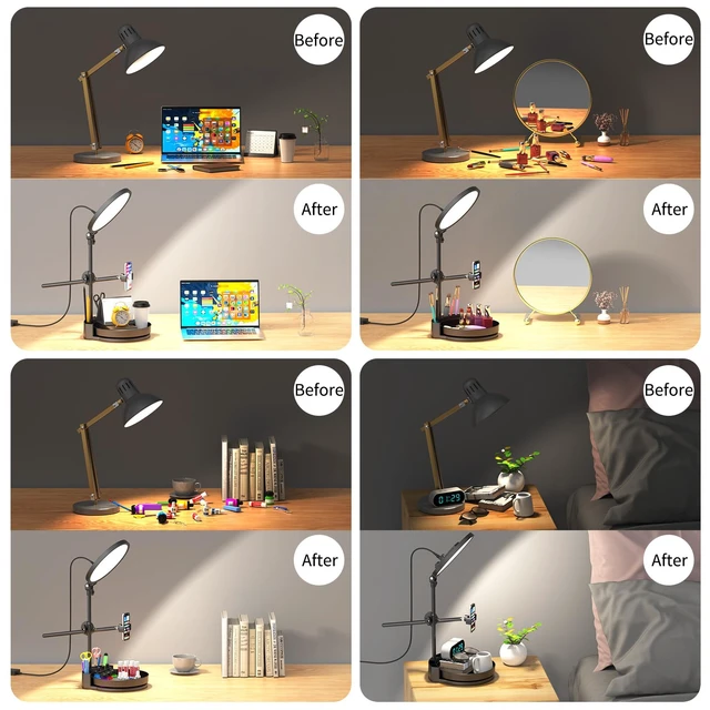 Alt view image 5 of 7 - Selfie Light Kit for Desk and Laptop,55W Dimmable Full Screen Ring Light,with Rotating Storage Box,Pen Holder Stand,Phone Holder and Controller (Ice Blue, 10.5)