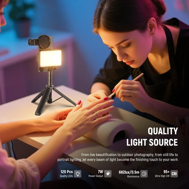 Alt view image 4 of 7 - NEEWER Basics LED Selfie & Tattoo Light Compatible with iPhone, BL120B | Clip on CPL Filter/Tripod Stand/Phone Holder, Fill Lighting, Remove Reflection, Art Food Jewelry Photography Video Recording