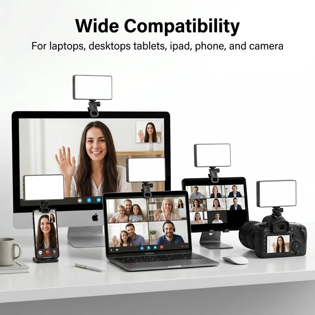 Alt view image 2 of 7 - 225 LED Portable Selfie Light, Video Conference Light, 4000mAh Rechargeable, App Control, Tripod, Metal Hot Shoe, Clip, CRI 97+, 24 Light Modes for Phone, Camera, Live Streaming, Makeup, Photography