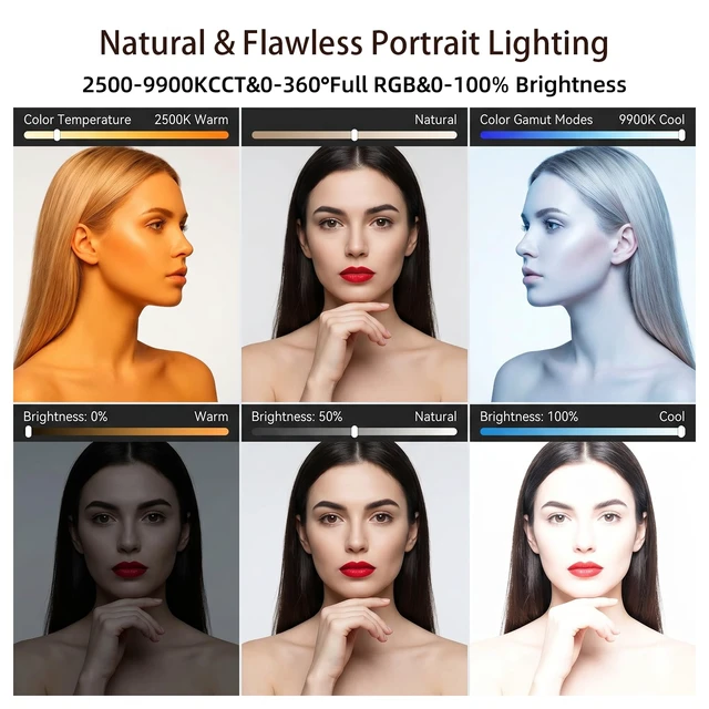 Alt view image 4 of 7 - 225 LED Portable Selfie Light, Video Conference Light, 4000mAh Rechargeable, App Control, Tripod, Metal Hot Shoe, Clip, CRI 97+, 24 Light Modes for Phone, Camera, Live Streaming, Makeup, Photography