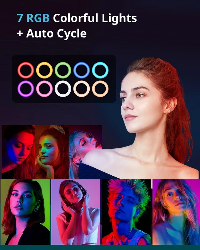 Alt view image 2 of 6 - UBeesize 12" RGB Ring Light with 62" Tripod Stand, Phone Holder & Remote | LED Selfie Light with Phone Holder & Remote for Video Recording, Makeup, Content Creation, YouTube, TikTok, Camera & Webcam