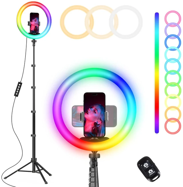 Main image of UBeesize 12" RGB Ring Light with 62" Tripod Stand, Phone Holder & Remote | LED Selfie Light with Phone Holder & Remote for Video Recording, Makeup, Content Creation, YouTube, TikTok, Camera & Webcam