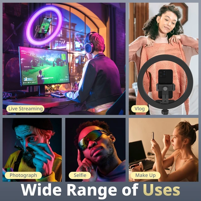 Alt view image 6 of 6 - UBeesize 12" RGB Ring Light with 62" Tripod Stand, Phone Holder & Remote | LED Selfie Light with Phone Holder & Remote for Video Recording, Makeup, Content Creation, YouTube, TikTok, Camera & Webcam