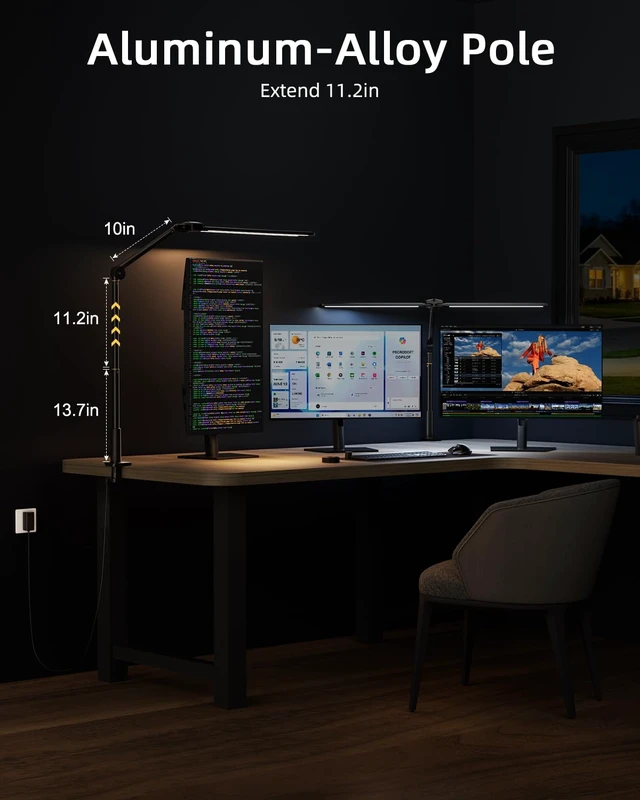Alt view image 3 of 7 - PINERFTR Dual Head Ring Light for Streaming, Sensor Switch Desk Video Light | 270° Rotatable Extendable Aluminum Stand for Home Office, Zoom Meeting, TikTok, YouTube, Content Creation