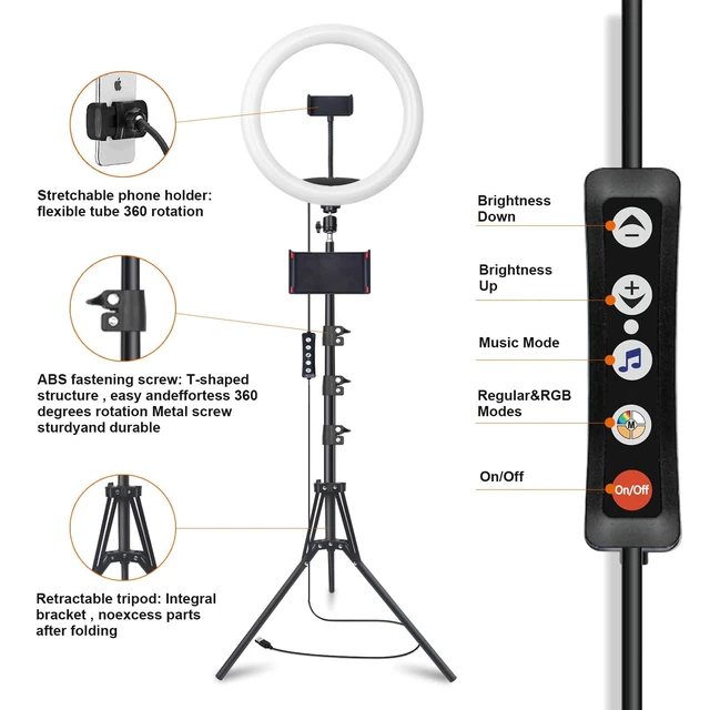 Alt view image 7 of 7 - 13" Selfie Ring Light with 76" Tripod Stand & 3 Phone Holder, LED Camera Ringlight with 48 RGB Colors Modes & Musical Rhythm Mode and 12 Brightness Dimmable for Makeup/Photography/Videos/Vlog/TikTok