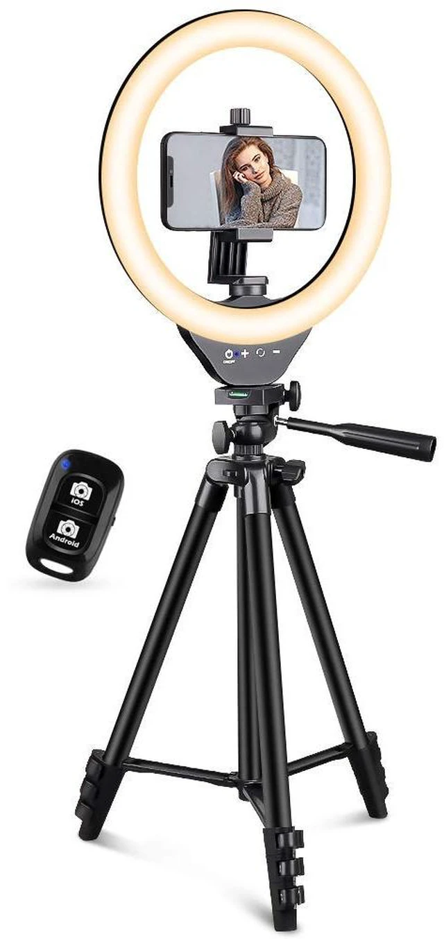 Main image of EICAUS 10'' Ring Light with Stand and Phone Holder, Cell Phone Tripod with Ringlight and Phone Holder, Selfie Ring Light for Live Streaming/Makeup/Photography, Compatible with All Cell Phones (Black)