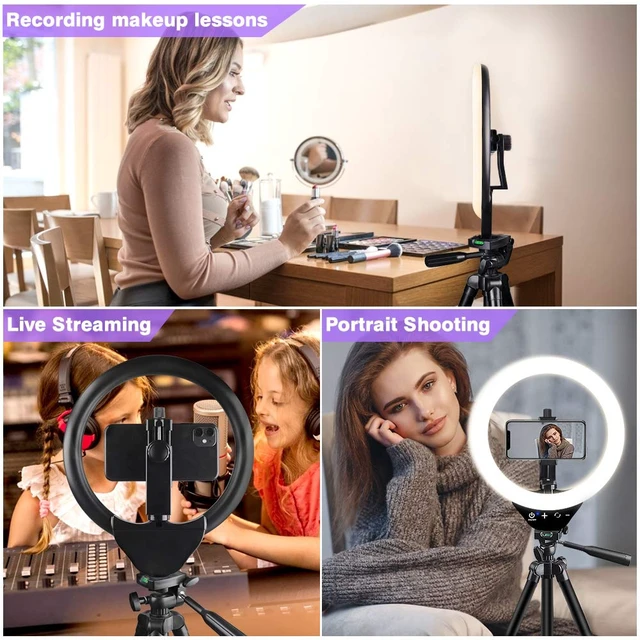 Alt view image 2 of 7 - EICAUS 10'' Ring Light with Stand and Phone Holder, Cell Phone Tripod with Ringlight and Phone Holder, Selfie Ring Light for Live Streaming/Makeup/Photography, Compatible with All Cell Phones (Black)