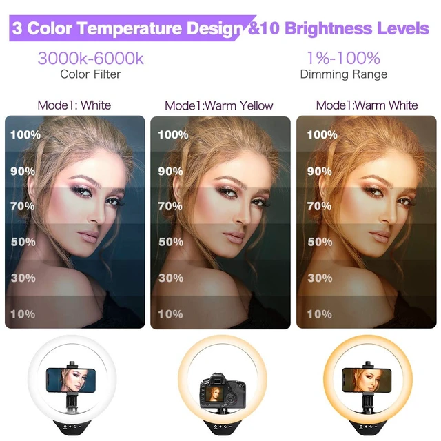 Alt view image 3 of 7 - EICAUS 10'' Ring Light with Stand and Phone Holder, Cell Phone Tripod with Ringlight and Phone Holder, Selfie Ring Light for Live Streaming/Makeup/Photography, Compatible with All Cell Phones (Black)