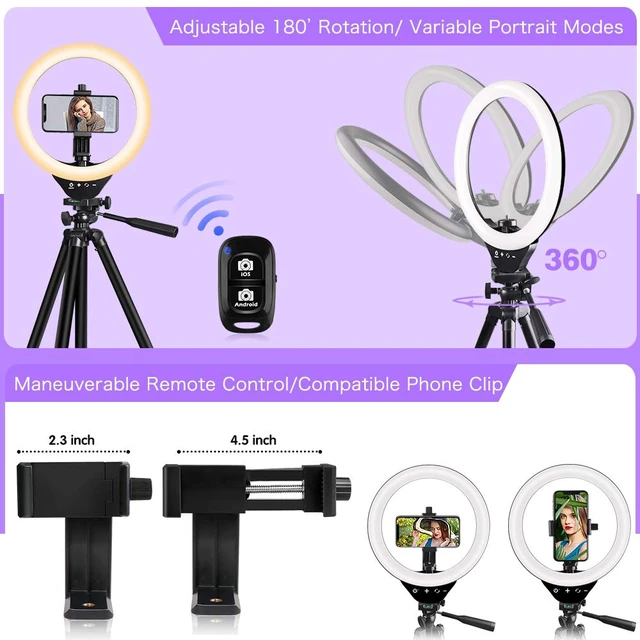 Alt view image 4 of 7 - EICAUS 10'' Ring Light with Stand and Phone Holder, Cell Phone Tripod with Ringlight and Phone Holder, Selfie Ring Light for Live Streaming/Makeup/Photography, Compatible with All Cell Phones (Black)