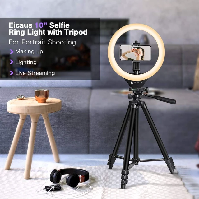 Alt view image 7 of 7 - EICAUS 10'' Ring Light with Stand and Phone Holder, Cell Phone Tripod with Ringlight and Phone Holder, Selfie Ring Light for Live Streaming/Makeup/Photography, Compatible with All Cell Phones (Black)