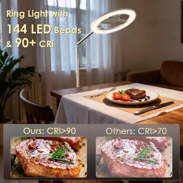 Alt view image 5 of 7 - 10" Selfie Ring Light with Floor Stand, Overhead Phone Mount with Dimmable LED Light, Tall Adjustable Tripod with Phone Holder and Bluetooth for Recording, Streaming, TikTok & YouTube