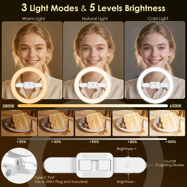 Alt view image 6 of 7 - 10" Selfie Ring Light with Floor Stand, Overhead Phone Mount with Dimmable LED Light, Tall Adjustable Tripod with Phone Holder and Bluetooth for Recording, Streaming, TikTok & YouTube