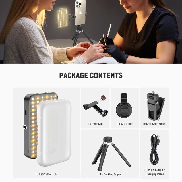 Alt view image 5 of 7 - LED Selfie & Tattoo Light with 52MM CPL Filter Lens 360° Rotatable Clip Tattoo Equipment/Tripod Stand/Phone Holder,Fill Lighting Remove Reflection for Art Food Jewelry Photography Video Recording