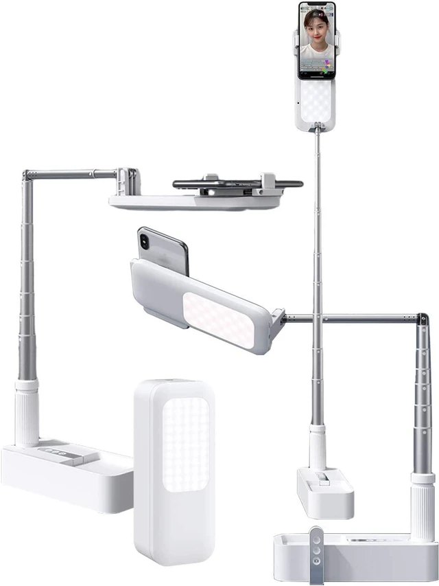 Main image of beyonday Foldable Phone Holder for Recording, Selfie Stand with Rechargeable LED Light&Wireless Remote Control 360° Rotatable Retractable Phone Stand for Video Recording/Live Streaming/Online Teaching