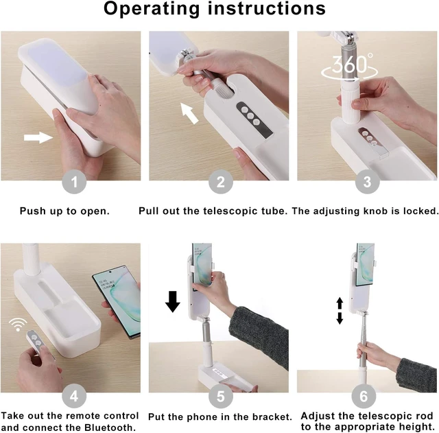 Alt view image 4 of 7 - beyonday Foldable Phone Holder for Recording, Selfie Stand with Rechargeable LED Light&Wireless Remote Control 360° Rotatable Retractable Phone Stand for Video Recording/Live Streaming/Online Teaching