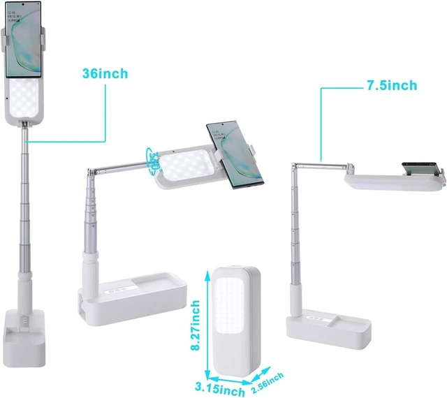 Alt view image 6 of 7 - beyonday Foldable Phone Holder for Recording, Selfie Stand with Rechargeable LED Light&Wireless Remote Control 360° Rotatable Retractable Phone Stand for Video Recording/Live Streaming/Online Teaching