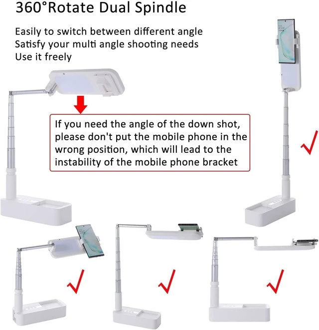 Alt view image 5 of 7 - beyonday Foldable Phone Holder for Recording, Selfie Stand with Rechargeable LED Light&Wireless Remote Control 360° Rotatable Retractable Phone Stand for Video Recording/Live Streaming/Online Teaching