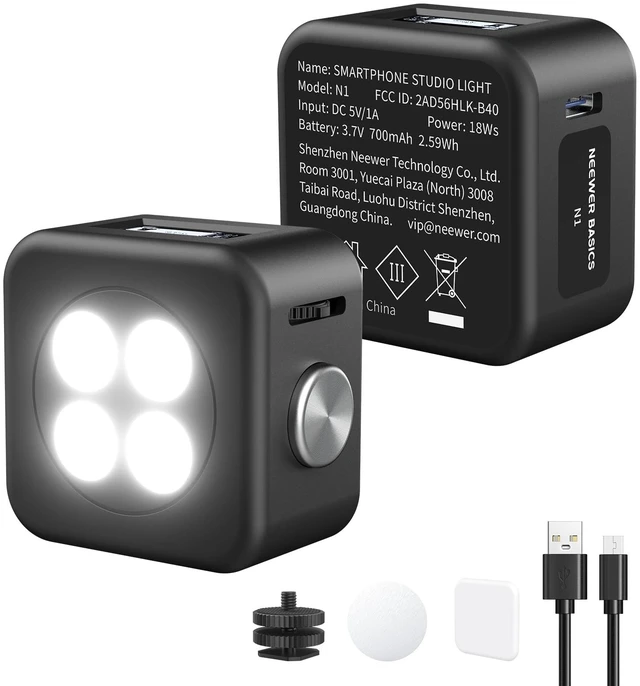 Main image of NEEWER Basics N1 Magnetic Phone Flash Speedlite & Selfie Light, 700mAh Mini | Compatible with iPhone Samsung Android, 18Ws GN12 Equivalent LED Ring Fill Lighting with Display for Photo