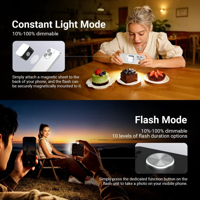 Alt view image 5 of 7 - NEEWER Basics N1 Magnetic Phone Flash Speedlite & Selfie Light, 700mAh Mini | Compatible with iPhone Samsung Android, 18Ws GN12 Equivalent LED Ring Fill Lighting with Display for Photo