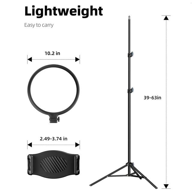 Alt view image 6 of 7 - Weilisi 10.2" Ring Light with 69" Tripod Stand and Phone Holder Kit, Full-Screen Zoom Light for Video Recording, Makeup, Live Stream, Dimmable LED Selfie Ring Light Tripod for iPhone with Remote