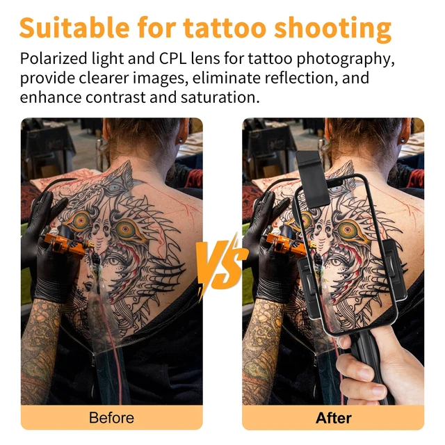 Alt view image 2 of 7 - 120 LED Polarized Light for Tattoo Kit Remove Glarefor Taking Tattoo Photos | with 52 mm Polarized CPL Len Tripod Stand, LED Tattoo Lamp, Multi-Function Clip,iPad Clip