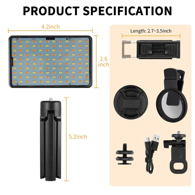 Alt view image 4 of 7 - 120 LED Polarized Light for Tattoo Kit Remove Glarefor Taking Tattoo Photos | with 52 mm Polarized CPL Len Tripod Stand, LED Tattoo Lamp, Multi-Function Clip,iPad Clip