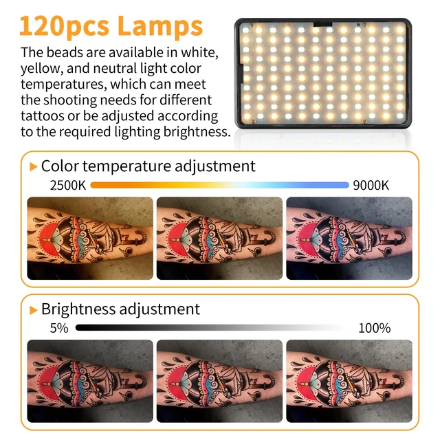 Alt view image 6 of 7 - 120 LED Polarized Light for Tattoo Kit Remove Glarefor Taking Tattoo Photos | with 52 mm Polarized CPL Len Tripod Stand, LED Tattoo Lamp, Multi-Function Clip,iPad Clip
