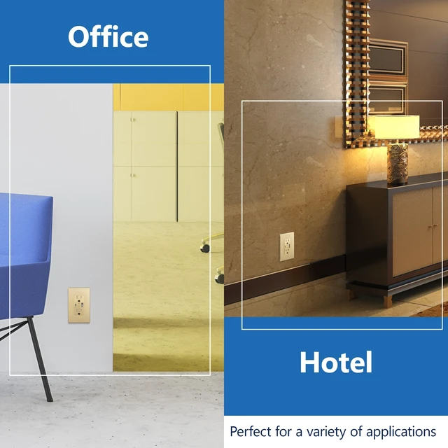 Alt view image 5 of 7 - LIDER USB-C 36W Power Delivery Wall Outlet, 15A Tamper-Resistant Receptacle | Matte Gold, Interchangeable Face Cover, Type-A & Type-C USB Ports, Plate Included, UL Listed, Tough And Heat Resistant