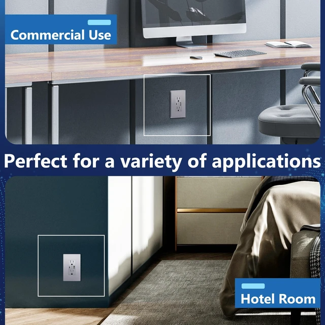 Alt view image 5 of 7 - LIDER USB-C 36W Power Delivery Wall Outlet, 15A Tamper-Resistant Receptacle | Matte Silver, Interchangeable Face Cover, Type-A & Type-C USB Ports, Wall Plate Included, UL Listed