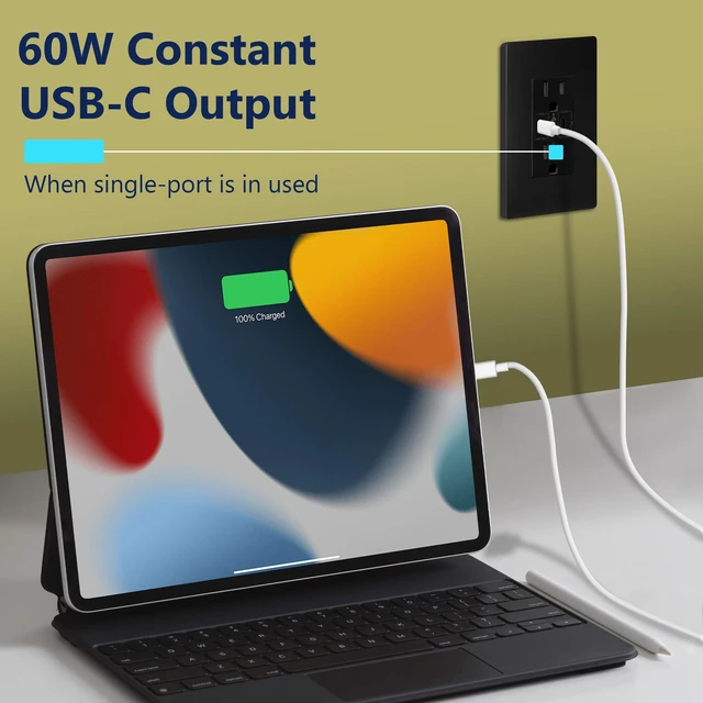 Alt view image 2 of 7 - LIDER USB-C PD 65W Wall Outlet, Power Delivery, GaN Technology, Matte Black | Tamper-Resistant Receptacle, Interchangeable Face Cover, 2 Type-C Ports, Plate Included, UL Listed