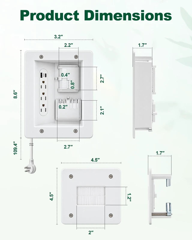 Alt view image 7 of 7 - in-Wall TV Cable Management Kit with Recessed Power & Anti-Drop Flip-Cover | 3 AC Outlets, USB-C & USB-A, 9FT Cord, Hand Saw Included, Fits All Plugs, Easy, Safe Cable Management for TV & Home Theater