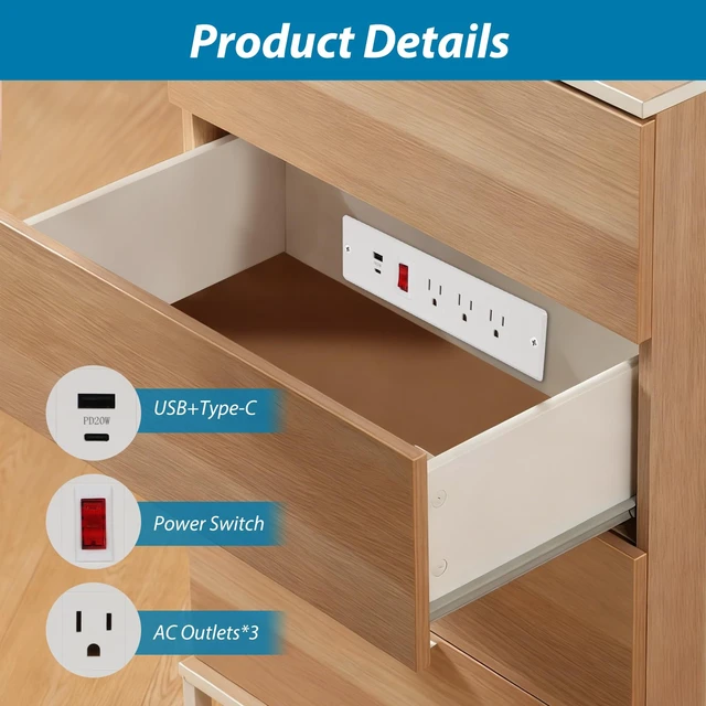 Alt view image 3 of 7 - Drawer Outlet Kit Flush Mount Recessed Outlet Furniture Power Strip with Overload Protection Switch Clutter Free Drawer Socket with 6.5FT Extension Cord Management Arm for Kitchen Office (White)