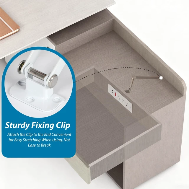Alt view image 5 of 7 - Drawer Outlet Kit Flush Mount Recessed Outlet Furniture Power Strip with Overload Protection Switch Clutter Free Drawer Socket with 6.5FT Extension Cord Management Arm for Kitchen Office (White)