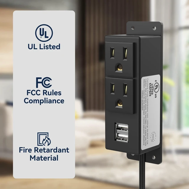 Alt view image 5 of 7 - 2Pack Electrical Power Outlet Kit, Hidden Outlet Cabinet Accessories with USB, Mountable for Interior Dehumidifiers and Lights (Black, UL Listed)
