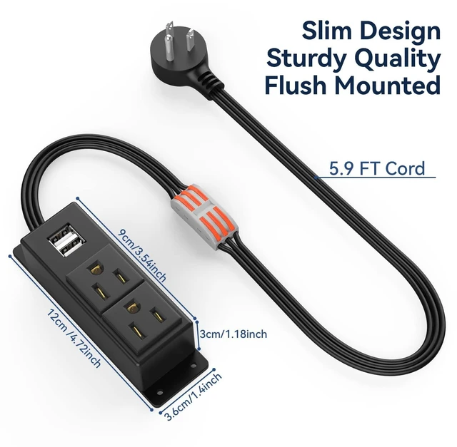 Alt view image 3 of 7 - 2Pack Electrical Power Outlet Kit, Hidden Outlet Cabinet Accessories with USB, Mountable for Interior Dehumidifiers and Lights (Black, UL Listed)