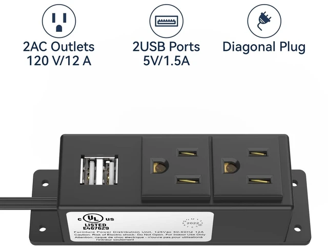 Alt view image 6 of 7 - 2Pack Electrical Power Outlet Kit, Hidden Outlet Cabinet Accessories with USB, Mountable for Interior Dehumidifiers and Lights (Black, UL Listed)