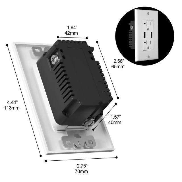 Alt view image 5 of 7 - Oviitech USB Outlet, 20 Amp Wall Outlet with 2 USB Ports, High Speed Charger 4.2A Charging Capability, TR Tamper-Resistant Receptacle Plug Wall Socket, Wall Plate Included, White, 6 Pack