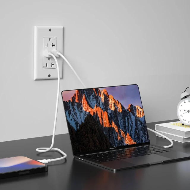 Alt view image 7 of 7 - Oviitech USB Outlet, 20 Amp Wall Outlet with 2 USB Ports, High Speed Charger 4.2A Charging Capability, TR Tamper-Resistant Receptacle Plug Wall Socket, Wall Plate Included, White, 6 Pack