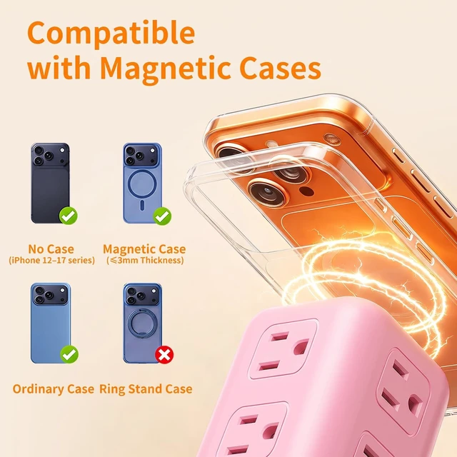 Alt view image 3 of 7 - Extension Cord with Multiple Outlets, SMALLRT Outlet Extender with 12 AC Outlets 4 USB, 6.5FT Power Strip Tower for Home Office Supplies, Pink