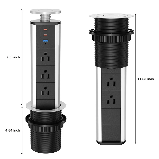 Alt view image 6 of 7 - Pop Up Outlet for Countertop, Pop Up Socket with 3 AC Outlets and 2 PD 20W USB-C & 1 USB-A Ports, Pull Pop Up Power Outlet for Kitchen Conference Office, 3-3/8 Inch(85MM) Hole Grommet Power Strip