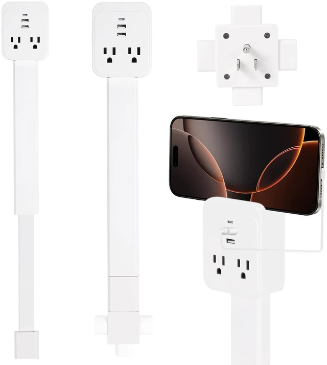 Main image of 17-41in Outlet ExtenderUpgrade Stable USB-C&USB-A Wall Outlet Extender Made of Fire Resistant MaterialWall Plug Extender Anti Wire Clutter 4 Fixed Angles Suit for Outlet Behind Desk, SofaWhite